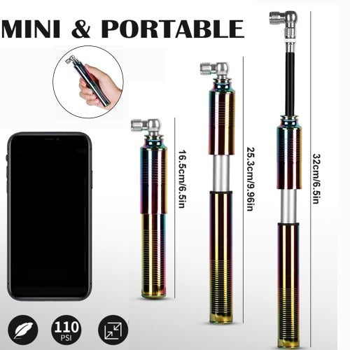 Mini Floor Bike Pump Super Fast Tire Inflation Portable Bicycle Pump Aluminum Alloy Tire Tube High Pressure Hand Pump Inflator Bike Tire Pump Cycling Air Inflator Mountain Road Bike Accessories for MTB Bicycle Pump
