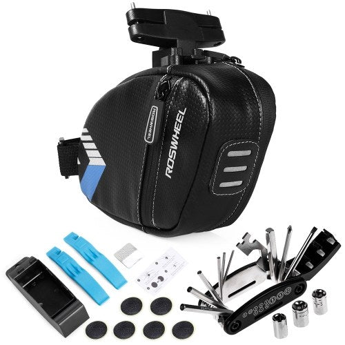 Portable  Bicycle Saddle Bag with Repair Tools Kits Waterproof Cycling Rear Seat Post Bag with 16 in 1 Bicycle Repair Multifunctional Tool Reflective Large Capacity Tail Rear Bag MTB Road Bike Bag Shockproof Bicycle Storage Bag Bike Accessories