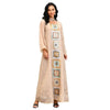 Apricot Square Collar Beaded Embroidery Long Sleeve Elegant Dress