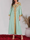 Vintage Folk Print V Neck Long Sleeve Party Gown