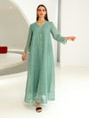 Perspective Mesh Sleeve Beaded Design V Neck Abaya