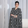 Folk Print Slit Long Sleeve V Neck Kaftan Dress