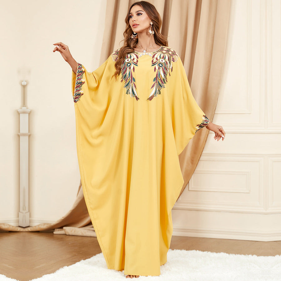 Yellow Bat Sleeve Loose Kaftan