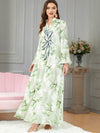 Green Leaf Sequins Design Stand Collar Middle East Gown