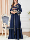 Fishtail Hemline Embroidery Pattern Long Sleeve V Neck Lady Abaya