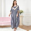 Striped Batwing Sleeve Sequined V Neck Loose Dress