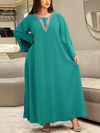 Full Rhinestone Neck Long Sleeve Loose Lady Gown