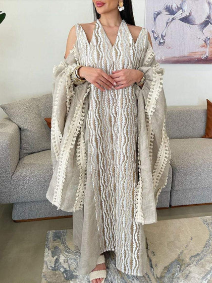 Knitted Neckband Tassel Kaftan