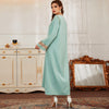 Satin Embroidered Rhinestone Long Sleeve V Neck Dress