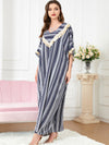 Striped Batwing Sleeve Sequined V Neck Loose Dress