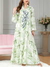 Green Leaf Sequins Design Stand Collar Middle East Gown