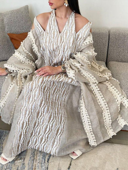 Knitted Neckband Tassel Kaftan