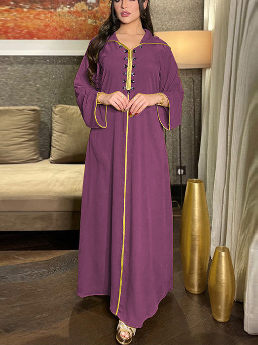 Muslim with Diamond Lapel Long Sleeve Kaftan