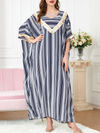 Striped Batwing Sleeve Sequined V Neck Loose Dress