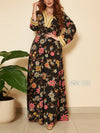 Flowers Printed V Neck Long Sleeve Elegant Lady Dress