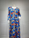 Floral Print Long Sleve V Neck Kaftan Dress