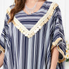 Striped Batwing Sleeve Sequined V Neck Loose Dress