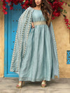 blue round neck slim elegance Ramadan dress