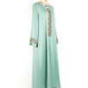 Satin Embroidered Rhinestone Long Sleeve V Neck Dress