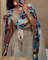 Print Sleeveless Tie Up Kaftan Dress With Spliced Cape