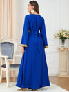 Golden Embroidery Binded Design V Neck Long Sleeve Gown