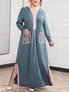 Hooded Embroidery Print Pocket Split Long Sleeve Dress