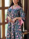 Floral Pattern Lapel Long Sleeve Kaftan