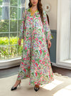 Floral Pattern Lapel Collar Long Sleeve Elegant Kaftan