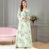 Green Leaf Sequins Design Stand Collar Middle East Gown