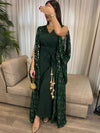 Green Geometric Embroidery Sequin Jumpsuit and Outwear Two-Piece Set