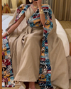 Print Sleeveless Tie Up Kaftan Dress With Spliced Cape