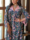 Floral Pattern Lapel Long Sleeve Kaftan