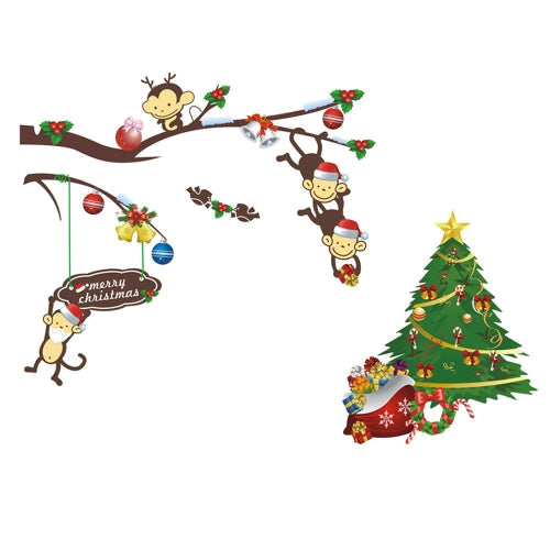 2pcs Lovely Monkey Christmas Removable Wall Stickers Art Decals Mural DIY Wallpaper for Room Decal 25 * 70cm